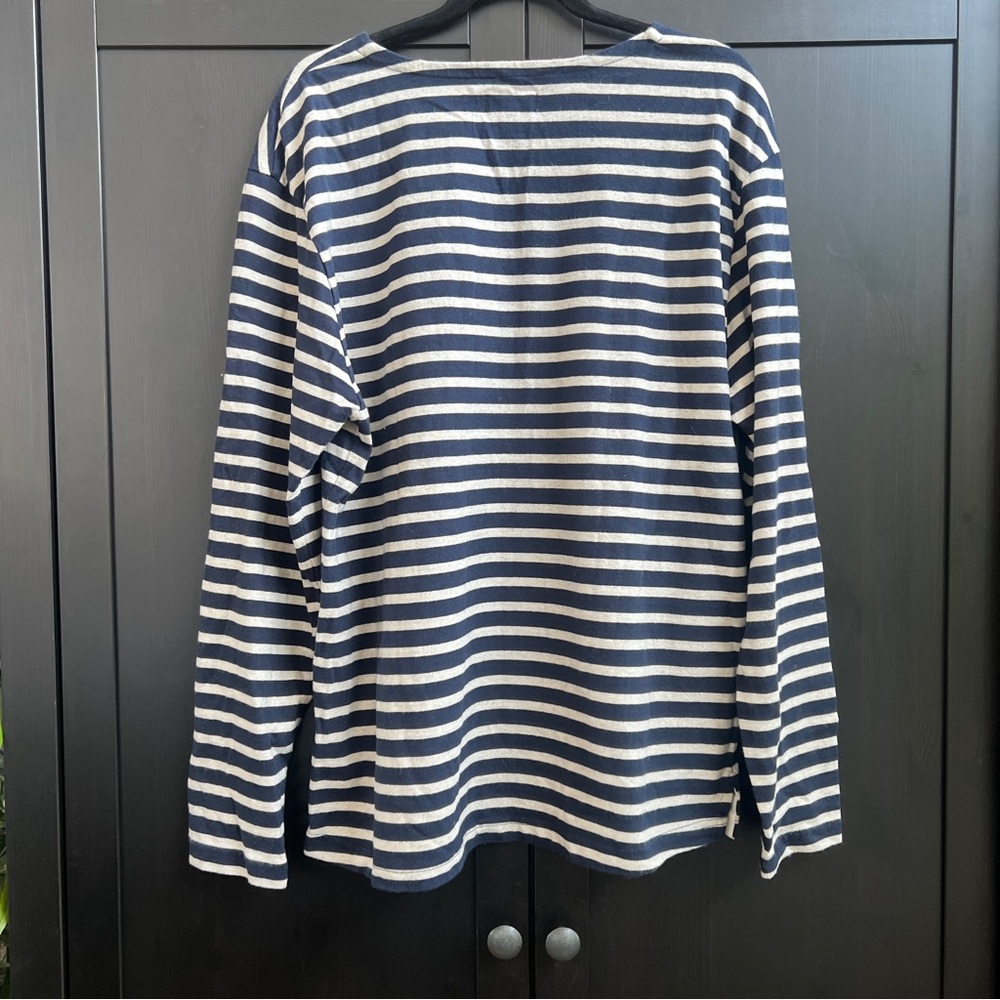 J. Crew Navy Cream Breton Striped Marinière Cotton Knit Shirt Men’s Size Large - Picture 4 of 5